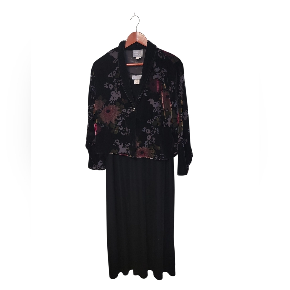 Vintage Carol Anderson Velvet Floral Black Dress with Jacket Size Large Petite‎